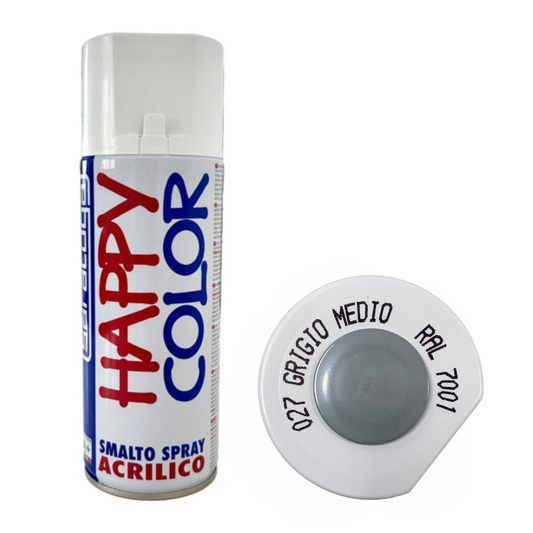 Bomboletta Spray Happy Color Acrilico 027 Grigio Medio - RAL 7001 - 400 ml Saratoga