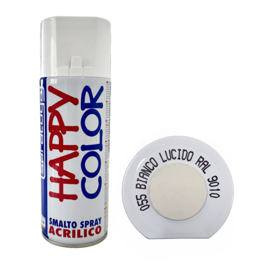 Bomboletta Spray Happy Color Acrilico 055 Bianco Lucido - RAL 9010 - 400 ml Saratoga
