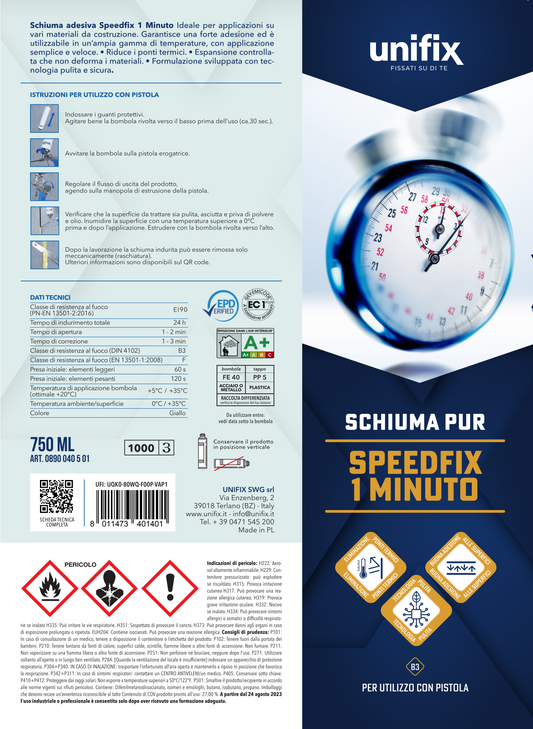Schiuma Poliuretanica Speedifix 1 Minuto per Pistola ml750 Unifix