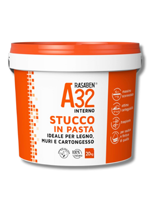Rasaben A32 - Interno - Stucco bianco in pasta pronto all'uso 20 Kg