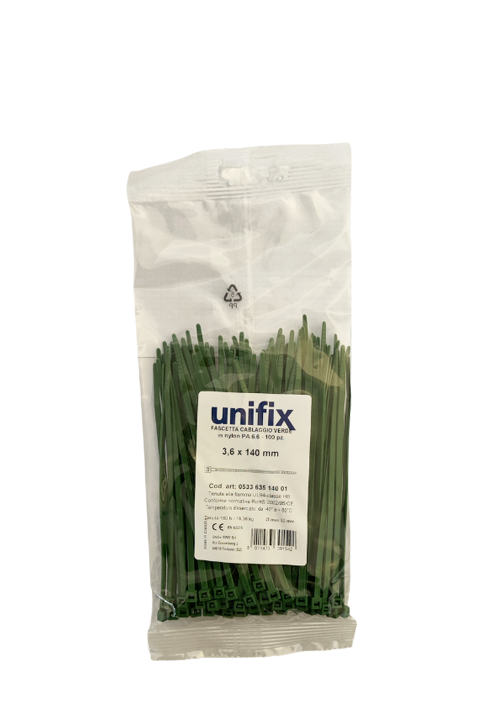 Unifix Fascette Cablaggio in Nylon Colore Verde 140x3,6mm 100 Pz