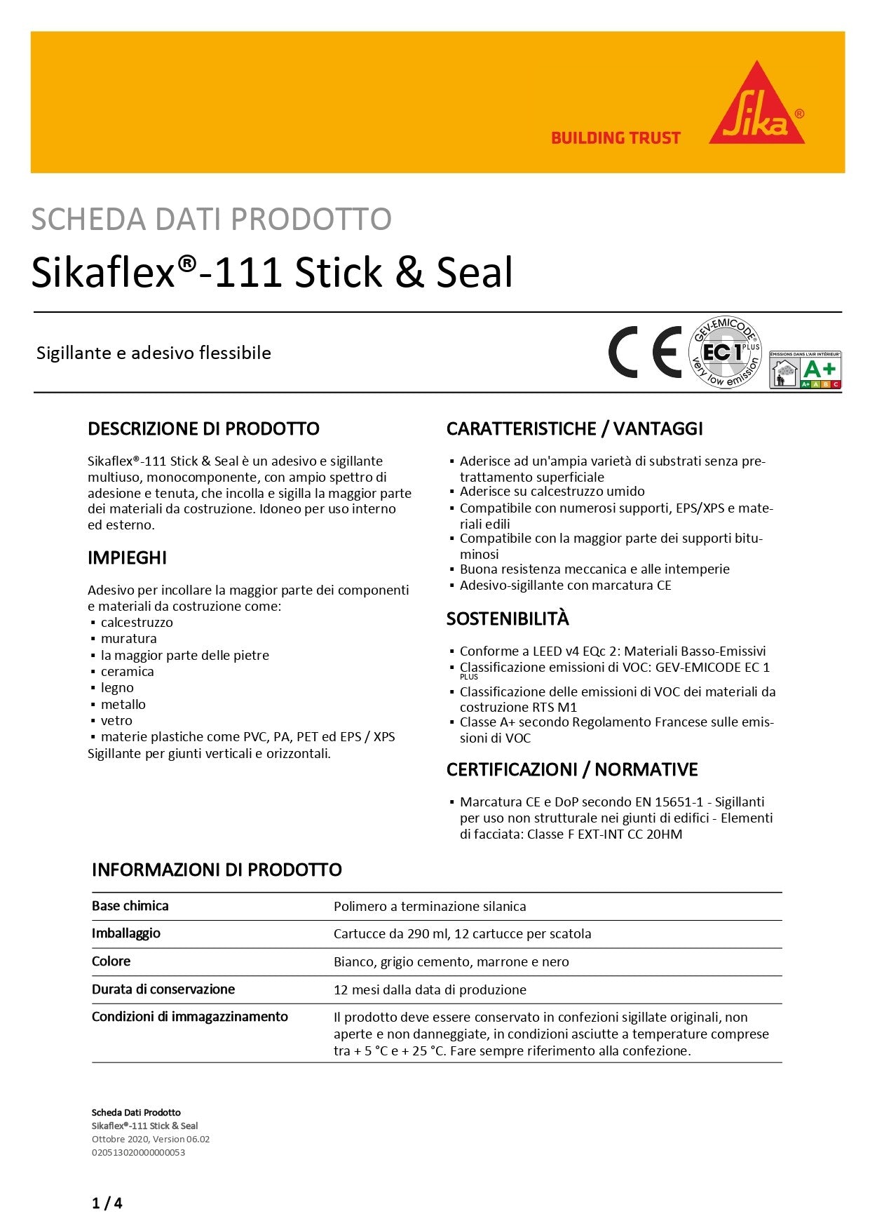 Sikaflex-111 Stick & Seal Bianco 290 ml