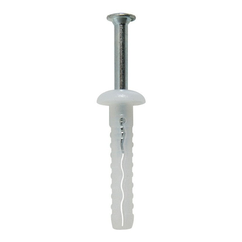 Tassello a percussione in nylon con vite a testa piana bombata 6X37 mm