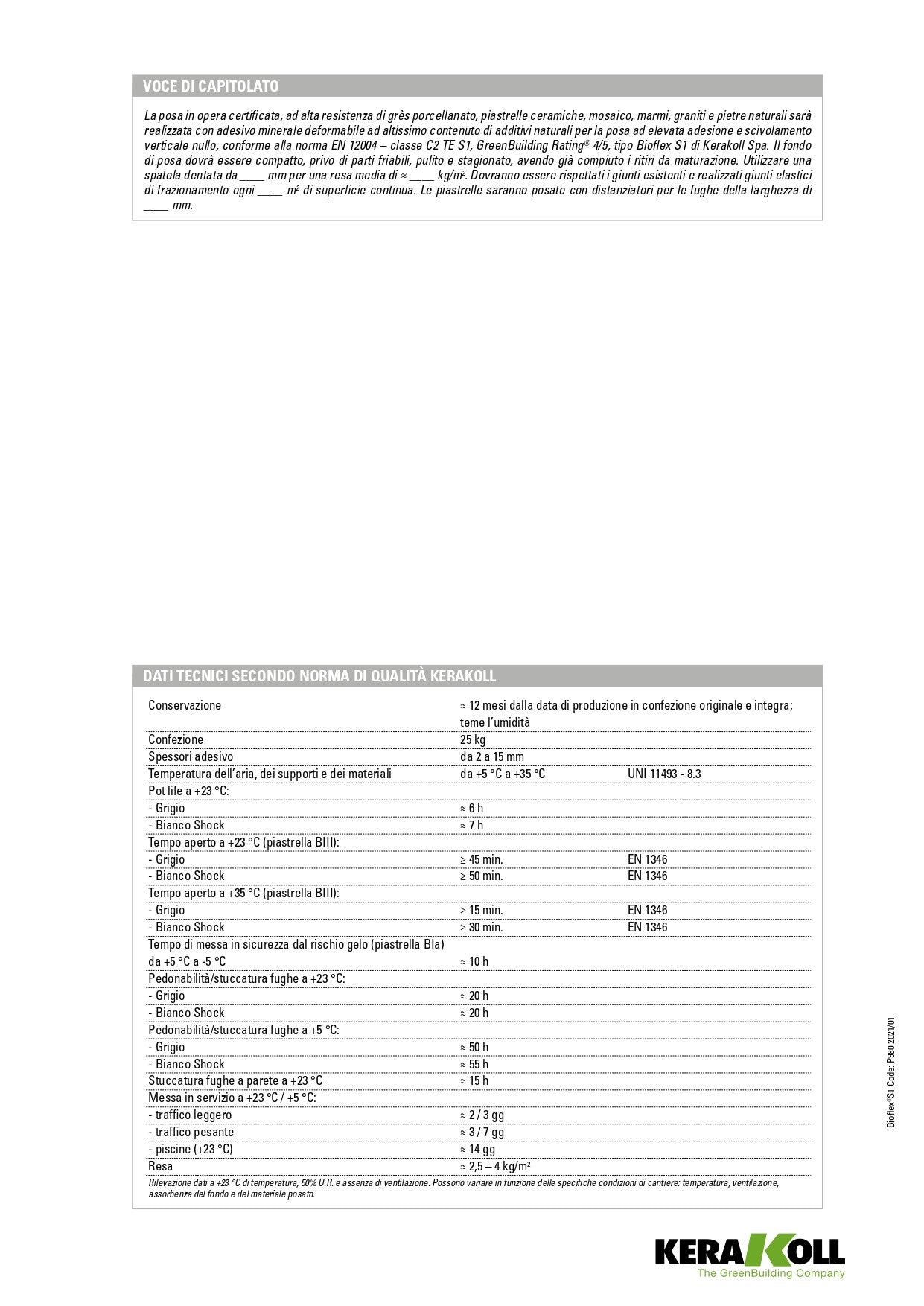 BIOFLEX S1 Bianco - Kg 25 Kerakoll