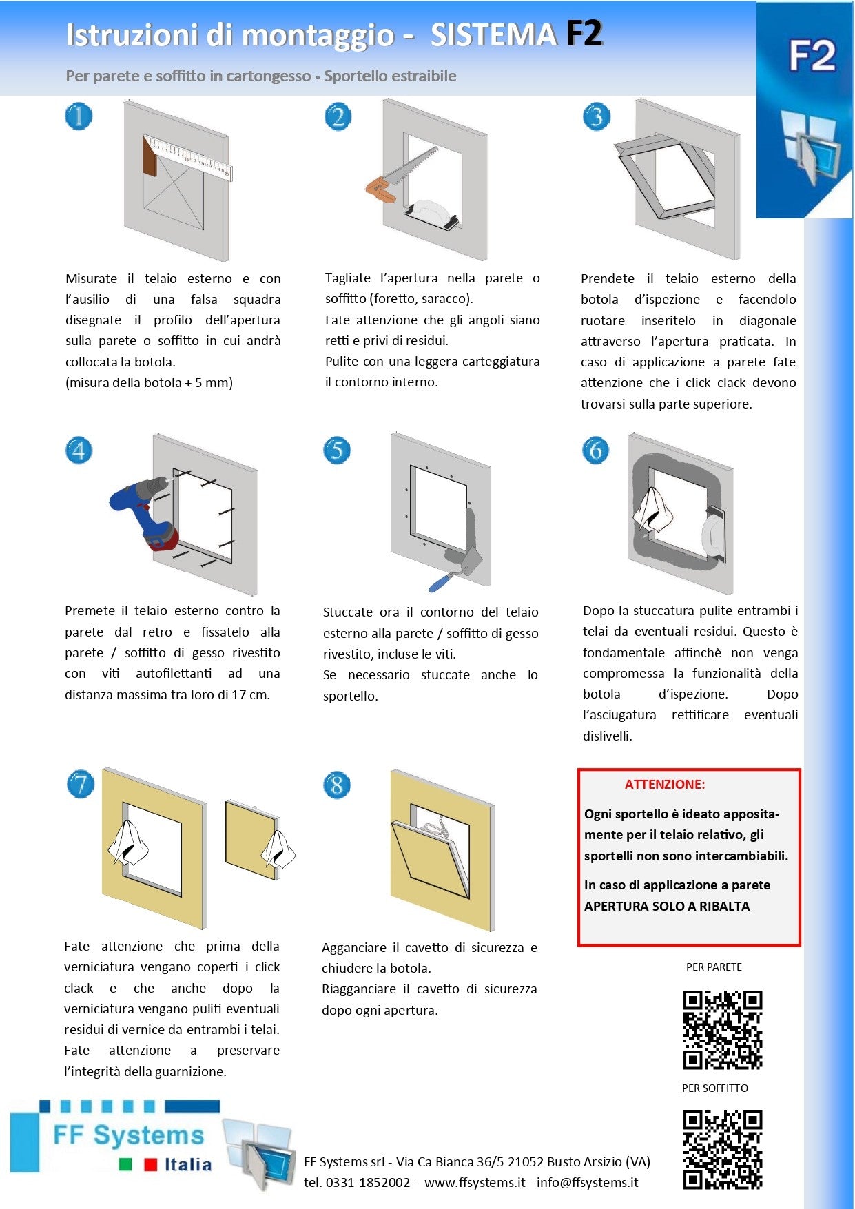 Botola di Ispezione per Sistema Cartongesso "F2" 60X30 cm FF Systems