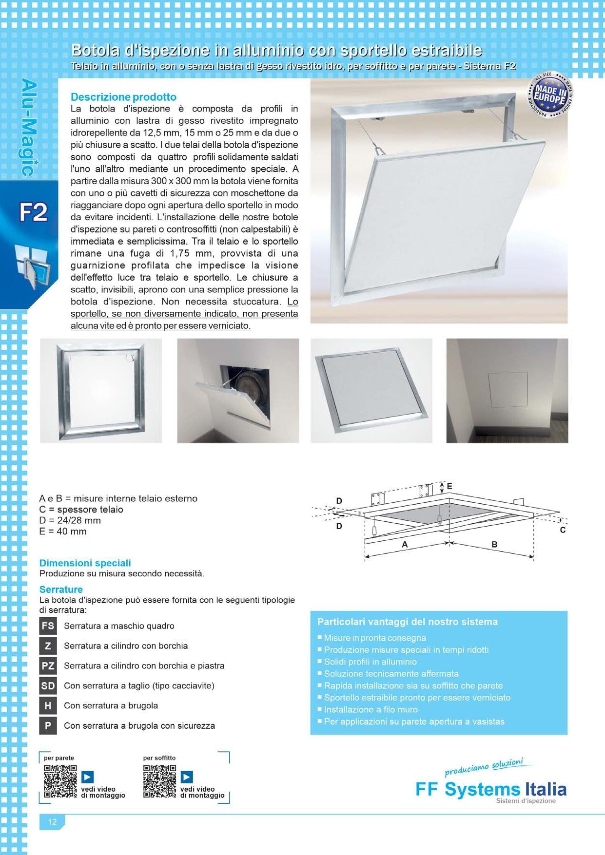 Botola di Ispezione per Sistema Cartongesso "F2" 60X30 cm FF Systems