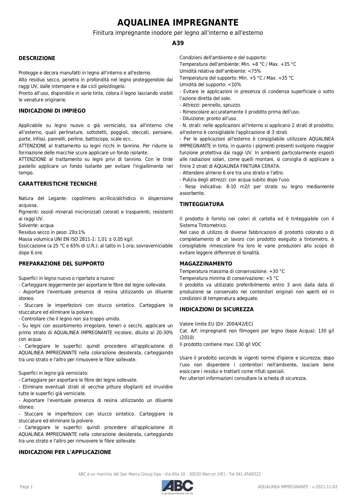ABC Aqualinea Impregnante 0357 Pino 1 Lt