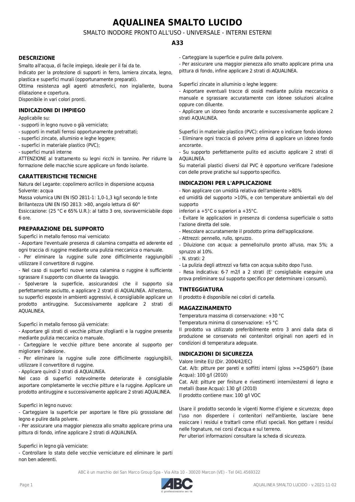 ABC Aqualinea Smalto Lucido 0044 Rosso Amaranto 1 Lt