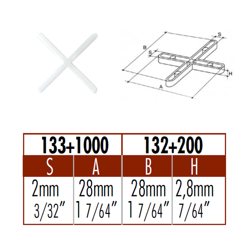Distanziatori a Croce per Piastrelle mm.2 Conf. 200 Pz.