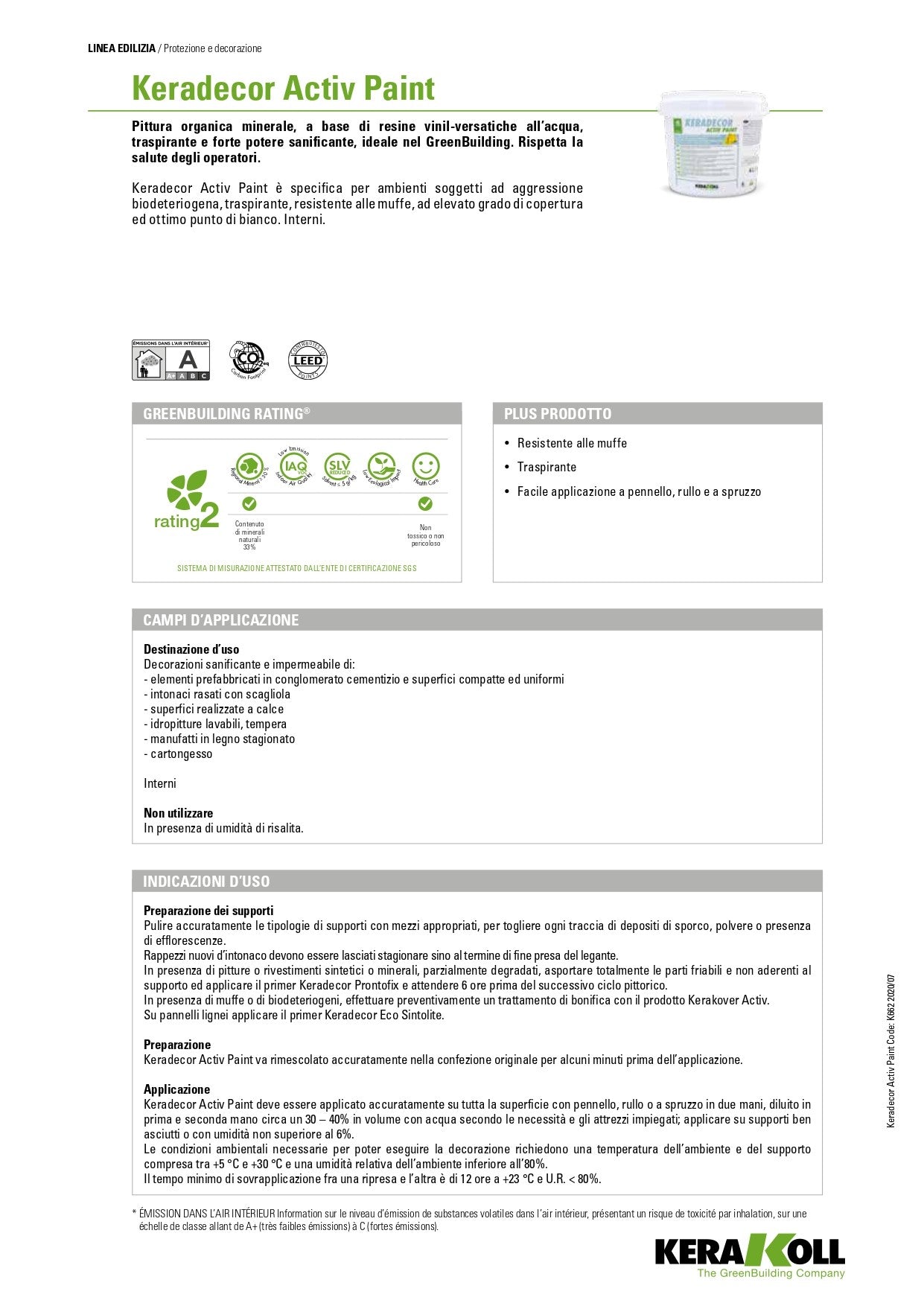 KERADECOR ECO Activ Paint Bianco Kerakoll Scheda Tecnica 