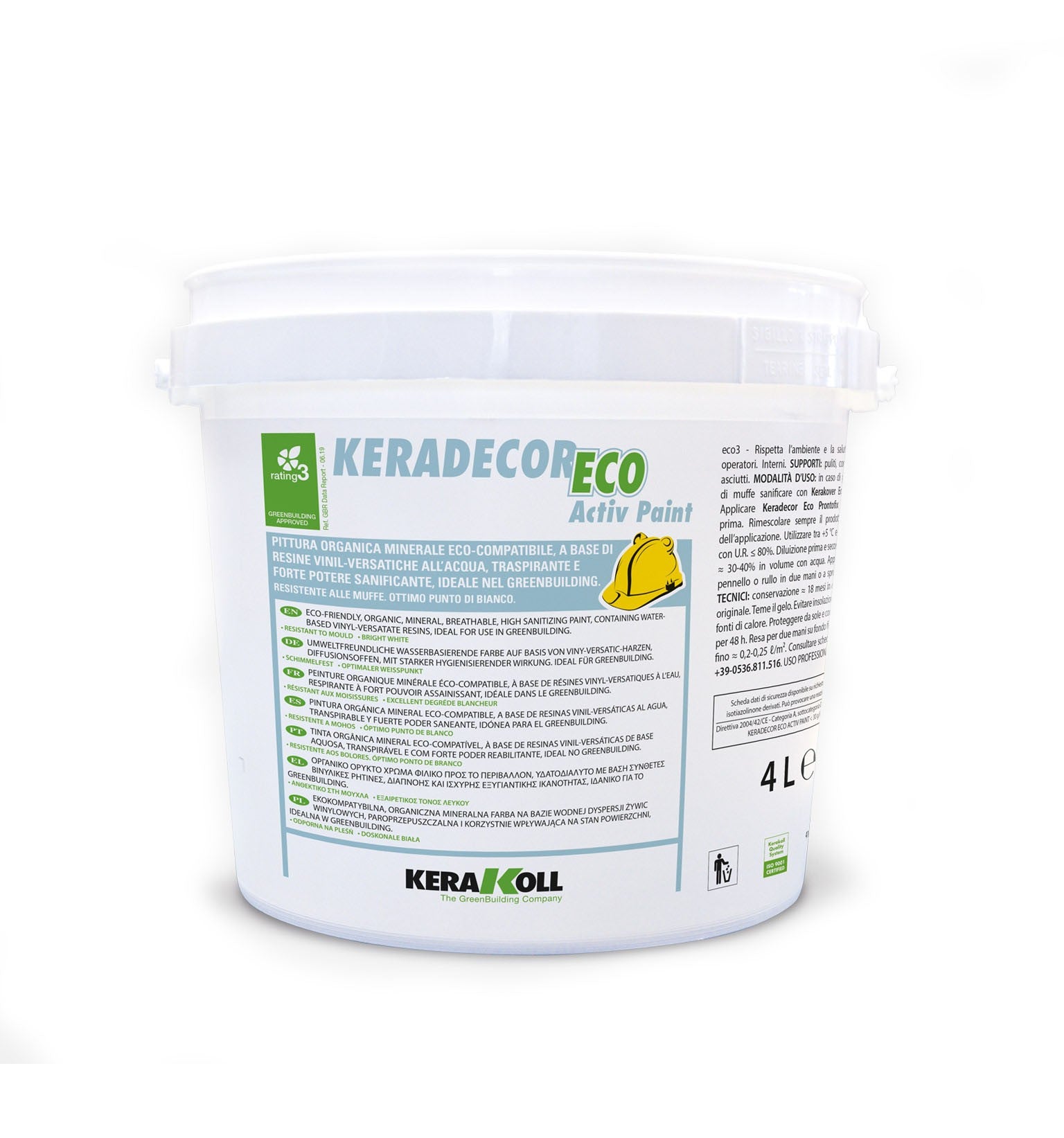 KERADECOR ECO Activ Paint Bianco Lt 4 - Kerakoll - Pittura organica minerale, a base di resine vinil-versatiche all’acqua