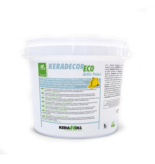 Kerakoll Keradecor Eco Activ Paint Bianco 14 Lt - Pittura organica minerale, a base di resine&nbsp;vinil-versatiche all’acqua