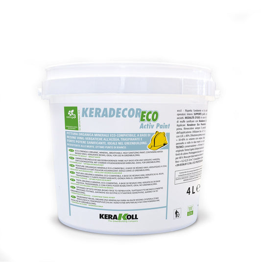 Kerakoll Keradecor Eco Activ Paint Bianco 4 Lt - Pittura organica minerale, a base di resine vinil-versatiche all’acqua