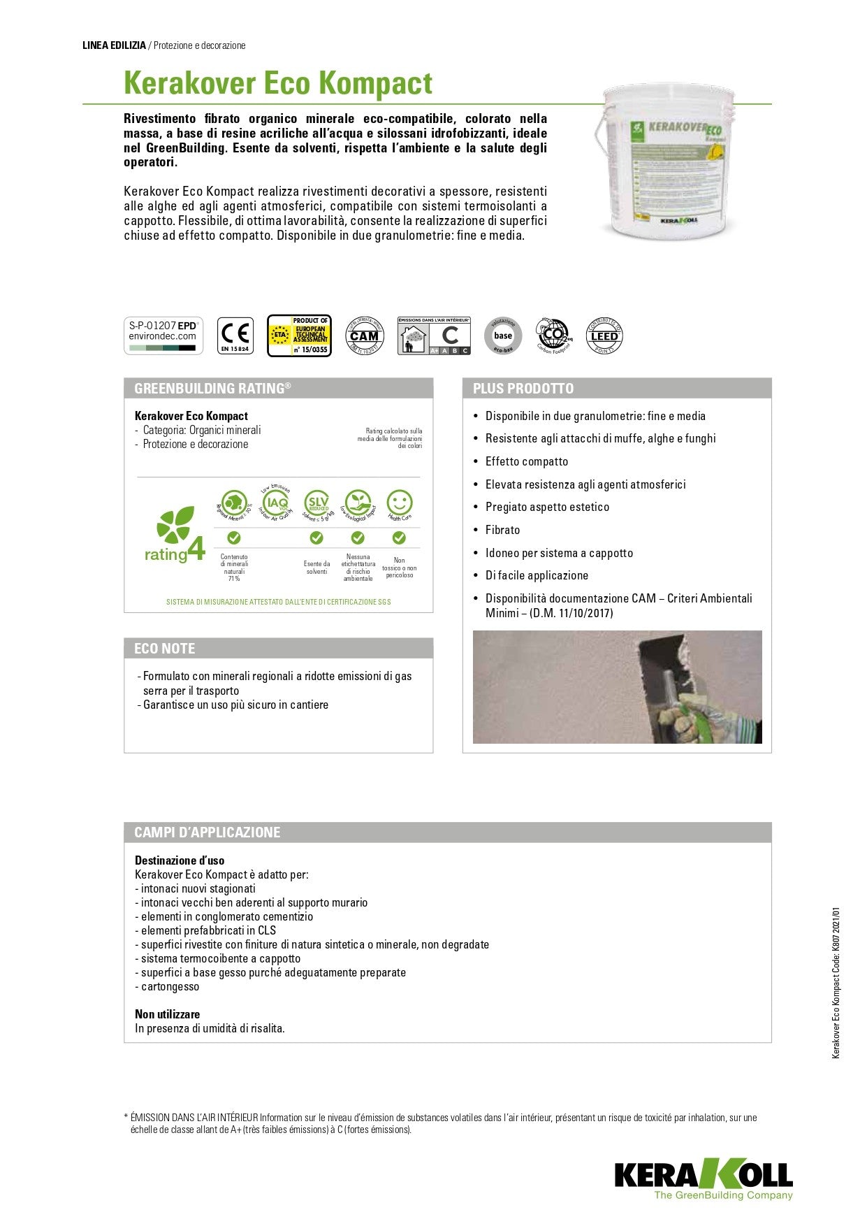Scheda Tecnica Kerakoll Kerakover Eco Kompact