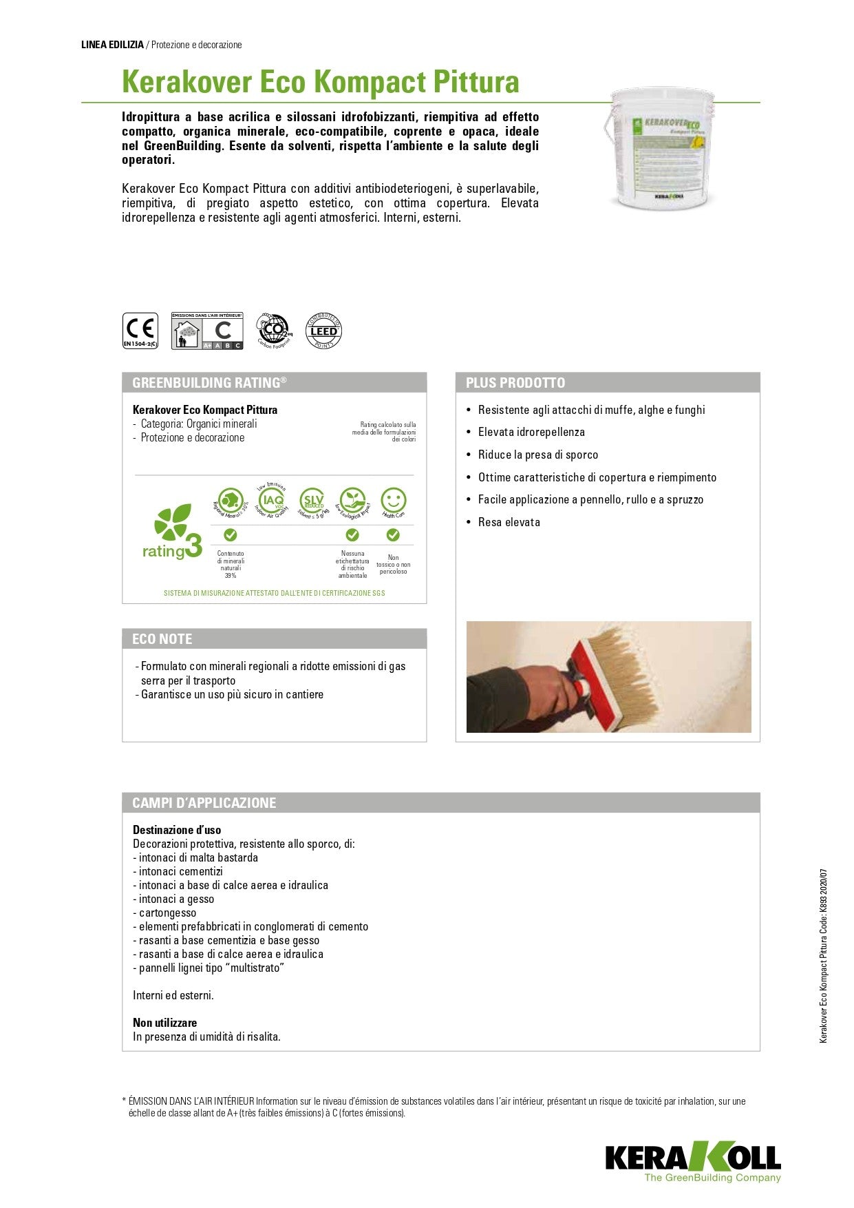 Scheda Tecnica Kerakoll Kerakover Eco Kompact Pittura Bianco 14 Lt 