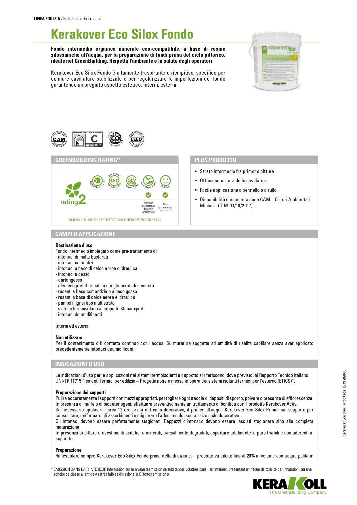 Scheda Tecnica Kerakover Eco Silox Fondo - Kerakoll
